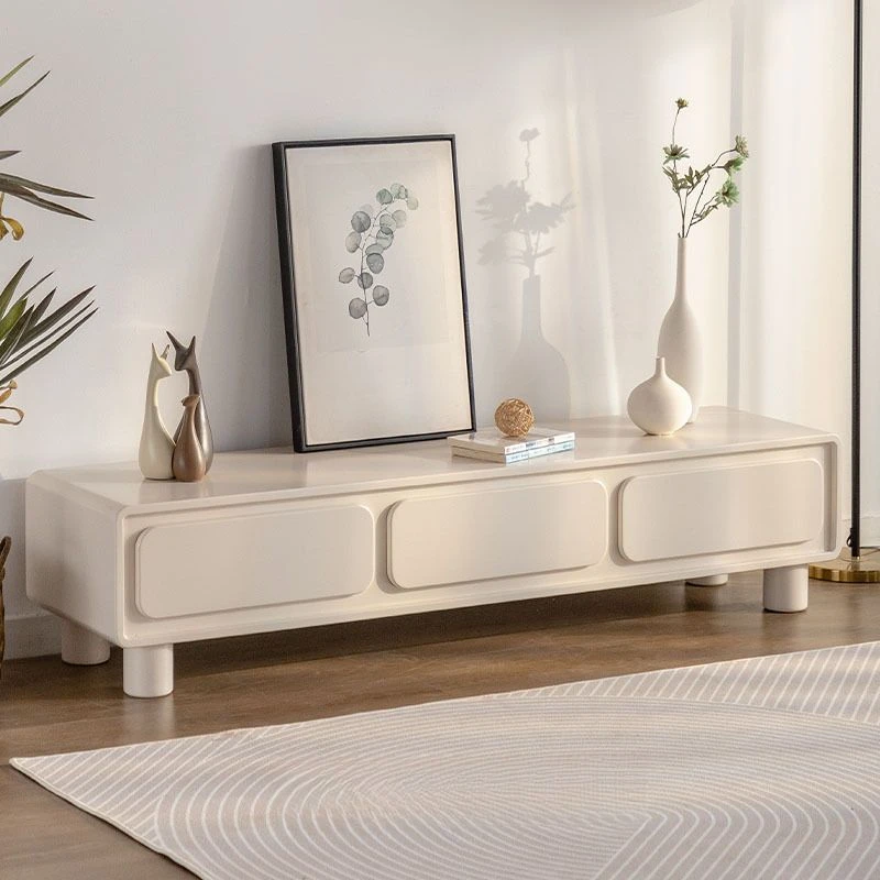 Support TV rectangulaire minimaliste en bois de craie avec 3 tiroirs, pour la maison - L 160 x l 40 x H 35 cm