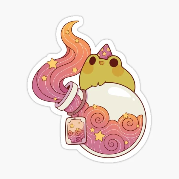 Potion de feu rêveuse avec grenouille sorcière | Sticker