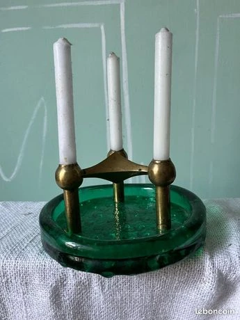 Bougeoir Tripode style mid century et lot de bougies