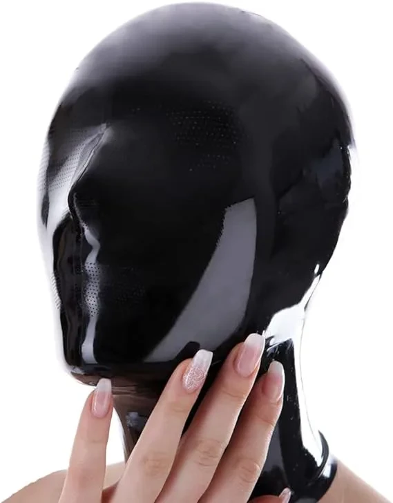 Masque à capuche en latex avec trous en caoutchouc pour la bouche, les yeux et le nez avec fermeture éclair