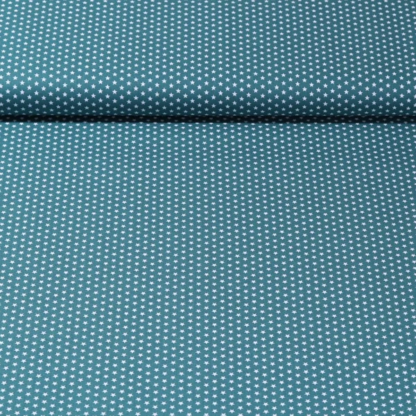 Popeline de coton Stella - Mini étoiles Pétrole Blanc