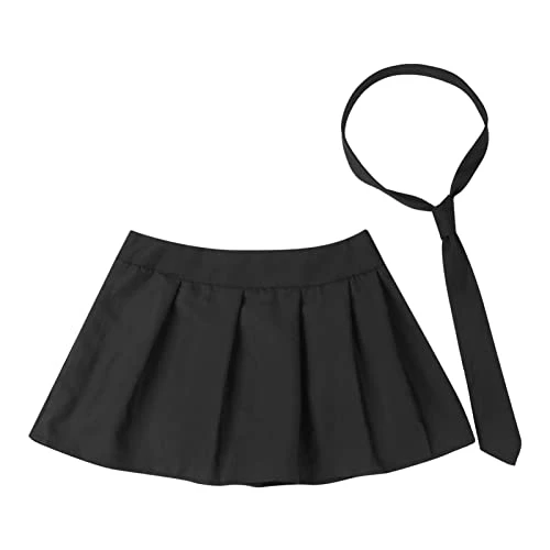 IEFIEL Sexy Mini Jupe Femmes Costume Robe Courte Jupe A Carreau Uniforme Écolière Jeu de rôle Rouge S-4XL Jupe Cravate Noir XL