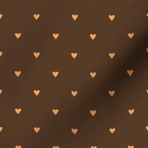 Fabric in Medium Hearts Peach on Chocolate