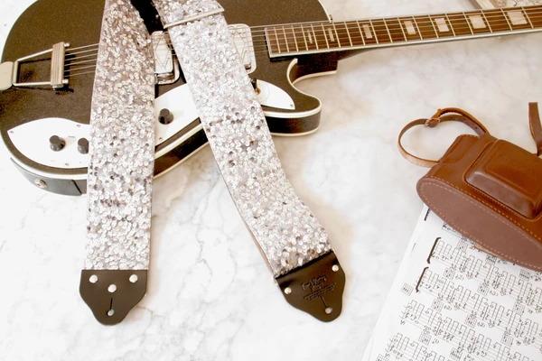 Custom wide 3" Silver 'Sequin' Guitar/Bass Hippie Strap