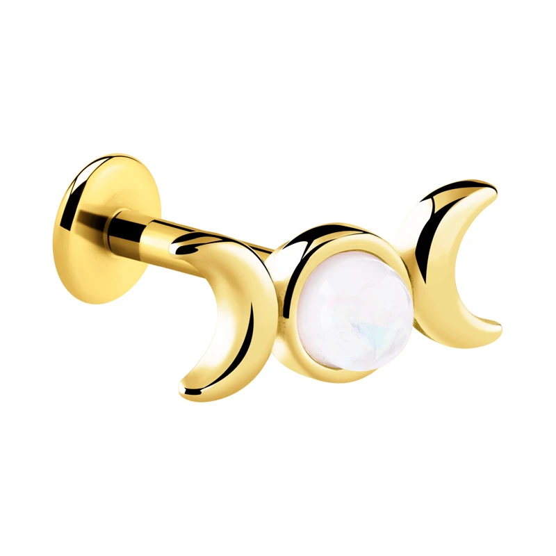 Labret (surgical steel, gold, shiny finish) avec pierres en cristal Acier chirugical 316L / Plaqué or / Laiton plaqué or