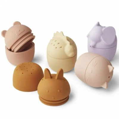 Liewood - Jouets de bain pour bébé - 5 animaux en silicone - modèle rose Gaby