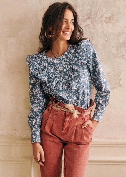 Chemise Angele - Imprimé Fleurs Bicolores Bleues - Coton - Sézane