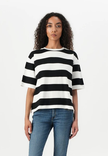 TOM TAILOR DENIM STRIPED BOXY - T-shirt imprimé - black/white/multicolore - ZALANDO.FR