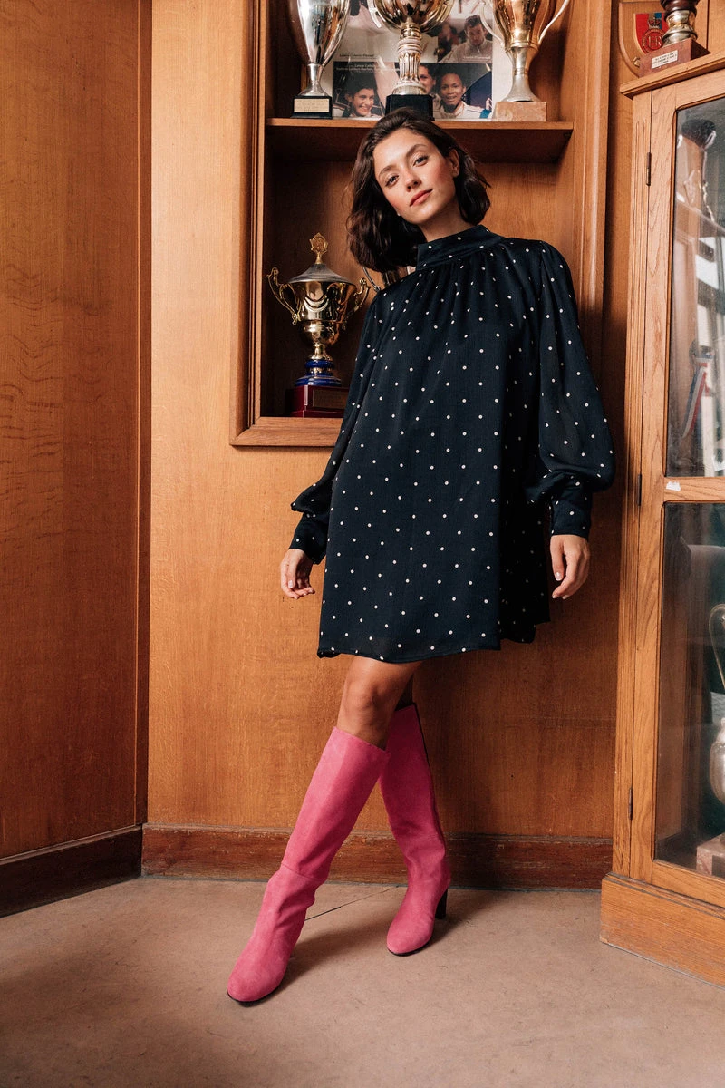 ROBE ROMINA BLACK POLKA