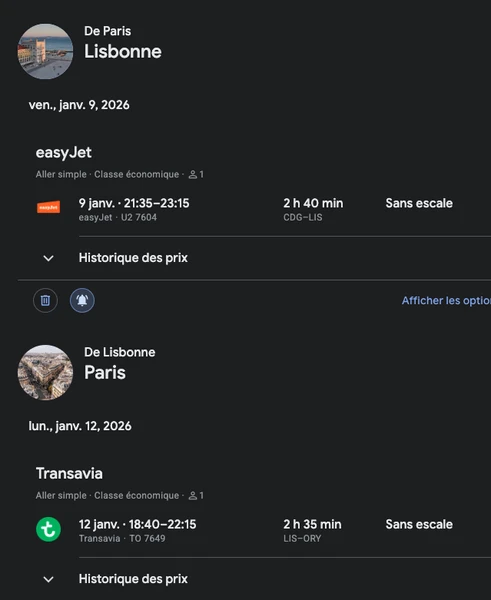 Paris - Lisbonne / 9 - 12 janvier 2026