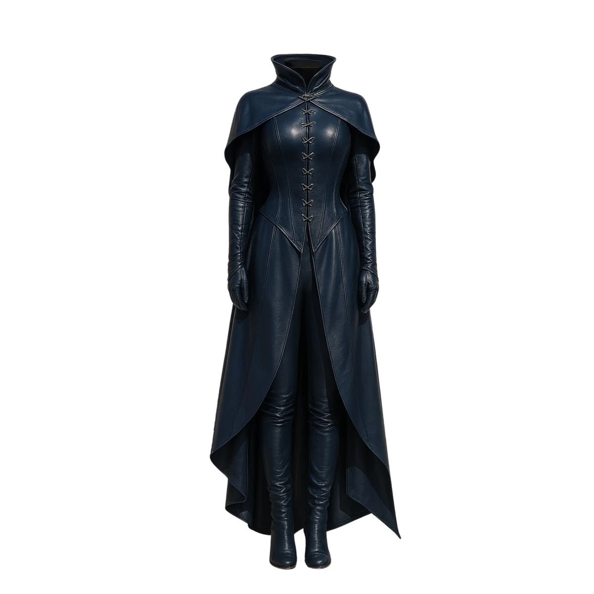 Midnight Enchantress Corset Gown – Gothic Leather Witch Costume Dress with Built-in Cape - Fantasy Cosplay for LARP, Halloween, Ren Faire