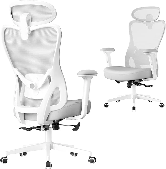 SONGMICS Chaise de Bureau Ergonomique, Fauteuil de Bureau, Appui-Tête et Soutien Lombaire Réglables, Supporte Jusqu’à 150 kg, Hauteur Réglable, Gris Tourterelle OBN066GD01