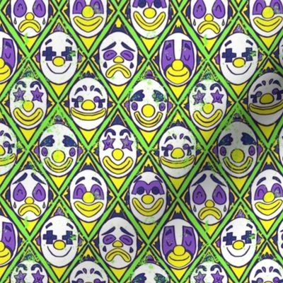 Yellow Green and Purple Vintage Clowns Fabric | Spoonflower