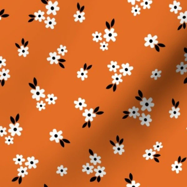 Fabric in Halloween cottage core pretty micro flowers on burnt orange - Small