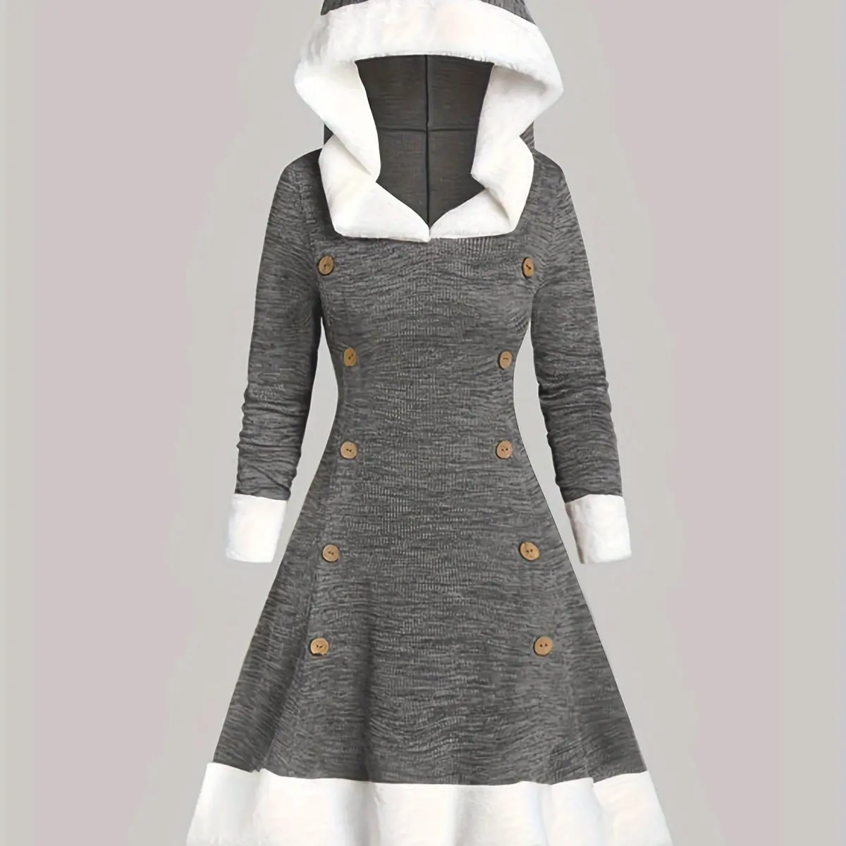 Color Block Button Decor Costumes, Robe À Capuche À Manches Longues Décontractée, Vêtements Pour Femmes