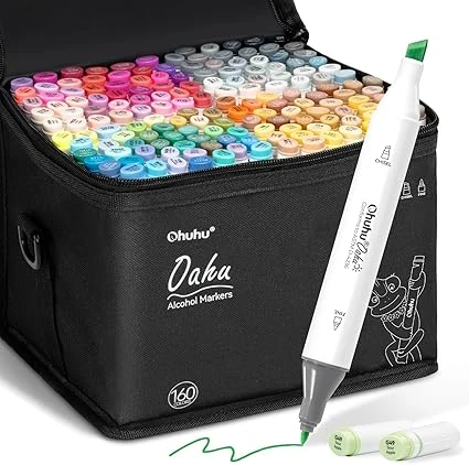 Ohuhu Marqueurs permanent à Double pointes 160 couleurs Surligneurs avec étui de transport pour le dessin Esquisse Coloriage pour adultes Soulignement et surlignement
