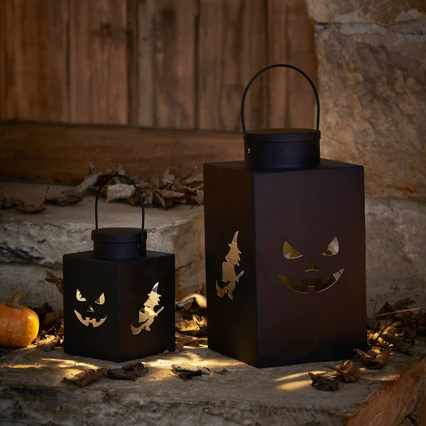 Duo de Lanternes d'Halloween en Métal Noir pour l'Extérieur