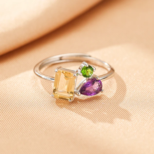 Bague Citrine, Améthyste et Péridot – Éclat de trio, Argent