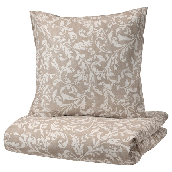 VÅRBRÄCKA Housse de couette et 2 taies - beige/blanc 240x220/65x65 cm