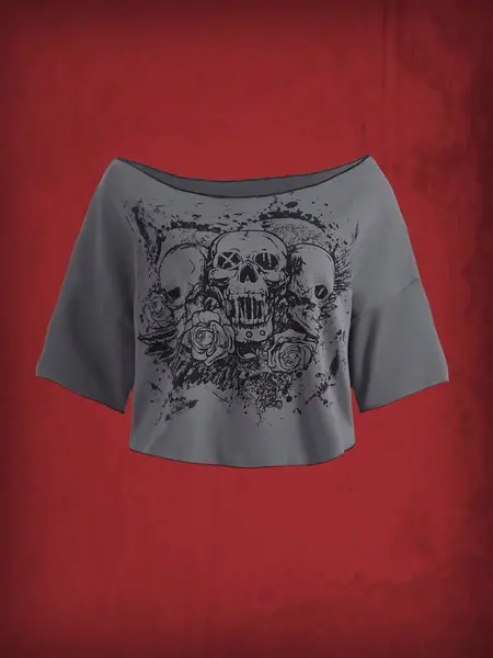 Grunge Punk T-Shirt Court ImprimÃ© TÃªte De Mort