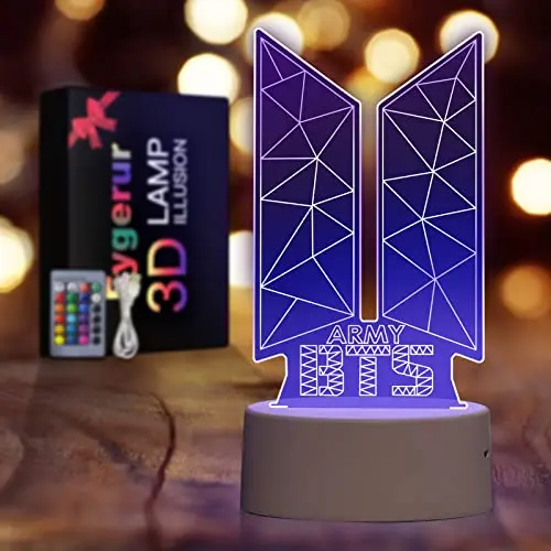 Eygerur Lampe 3D Kpop BTS LED Illusion Veilleuse,Télécommande 16 Couleurs Changement Tactile Interrupteur Lumière De Nuit Art Déco,Decoration Chambre Cadeaux Parfaits pour Les Fans De BTS