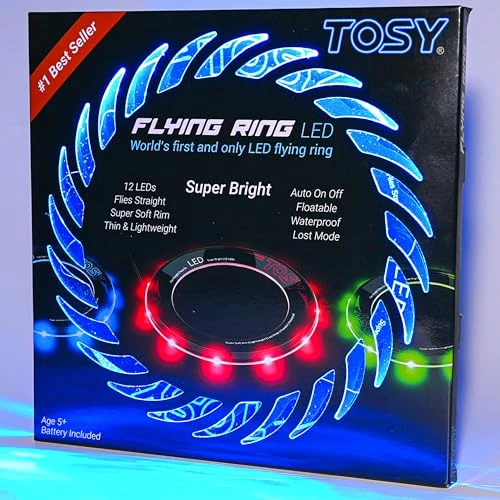 TOSY Anneau Volant 12 LED, Lumineux, Mode Perdu, allumage Automatique, sûr et Doux, étanche, Frisbee léger, Cadeau d'anniversaire, de Camping pour garçon/Fille/Enfant