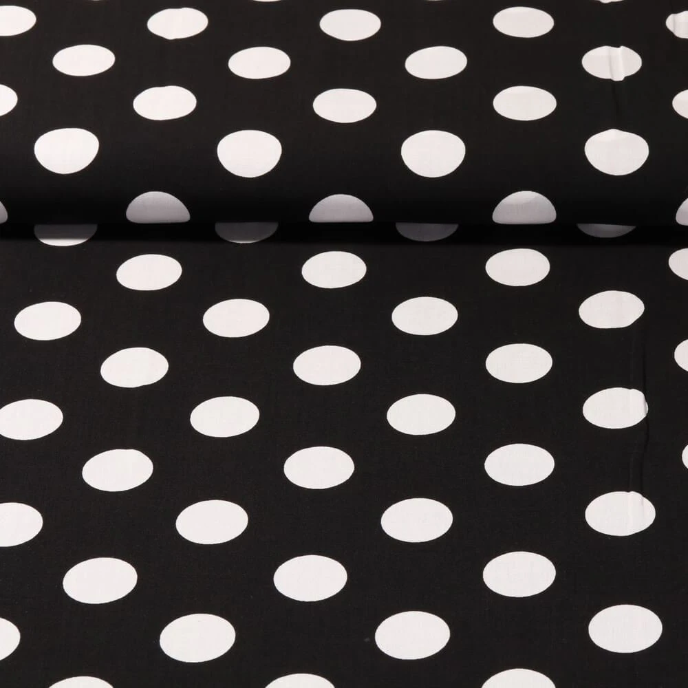 Popeline de viscose - Gros pois Noir