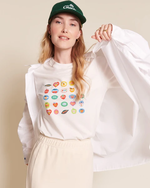 Le t-shirt Stickers fruits femme en coton bio - blanc
