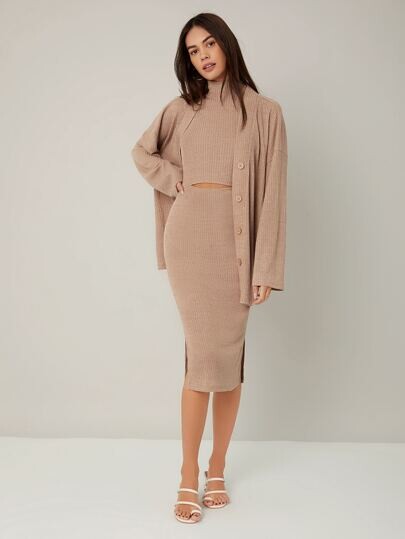 SHEIN Robe fendue avec découpe & Manteau à bouton