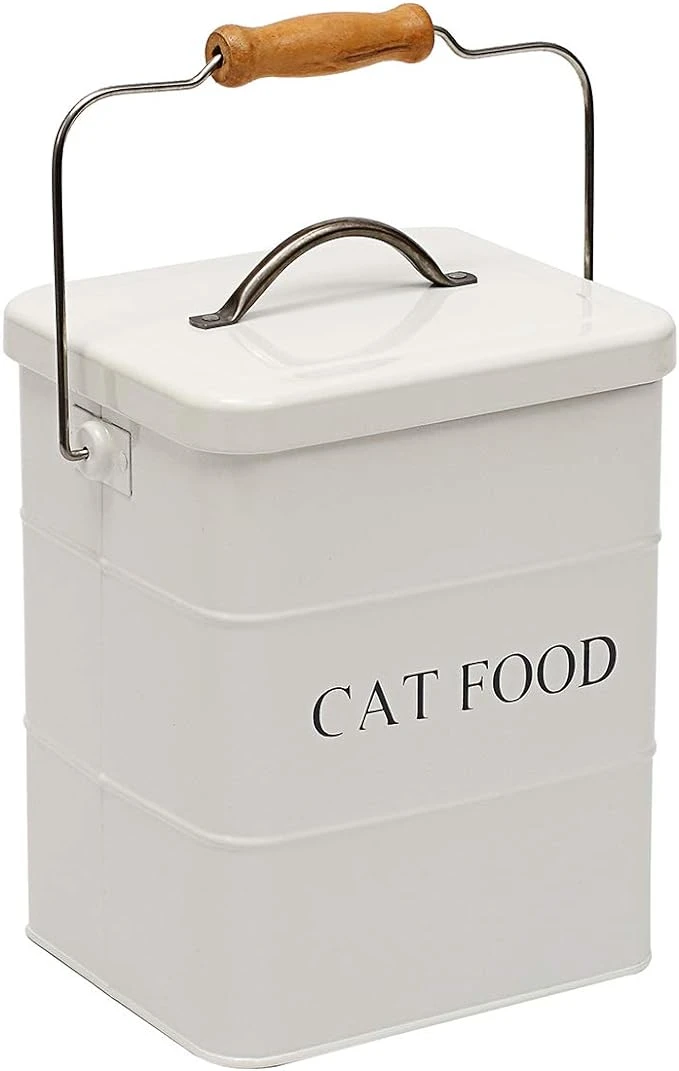 Geyecete Boîtes pour nourriture et friandises animaux -Conteneur Croquette Chat -Couvercles en hermétiques -Acier carbone revêtu - 6Lnourriture Boîtes de rangement-Blanc