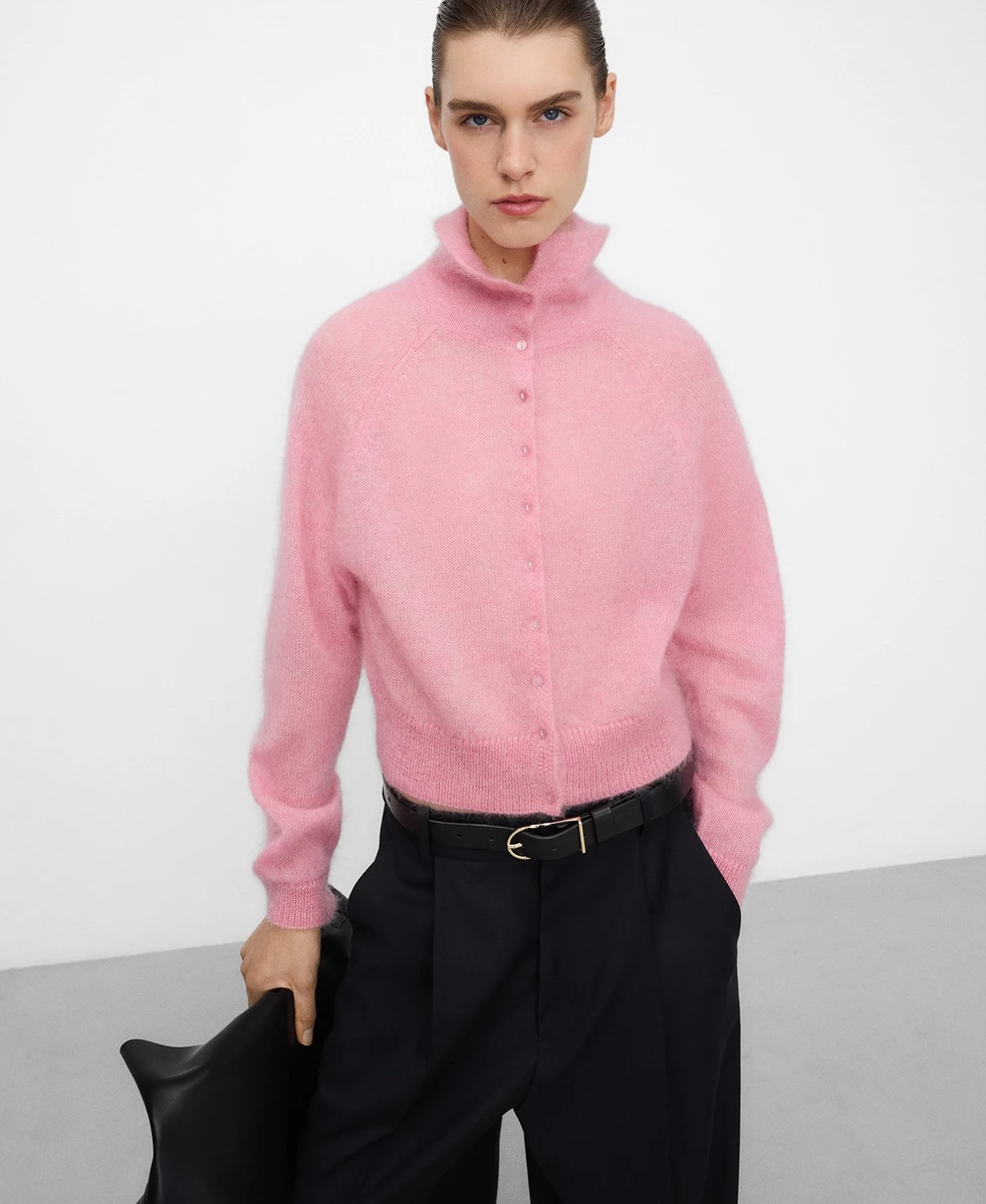 Cardigan court à col cheminée