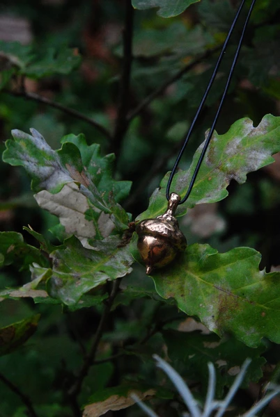Red oak acorn pendant from the Brocéliande forest. Bronze