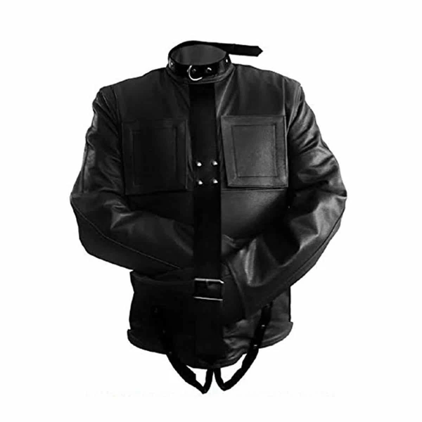Camisole de force de bondage en cuir noir pour homme - SJ-BLK