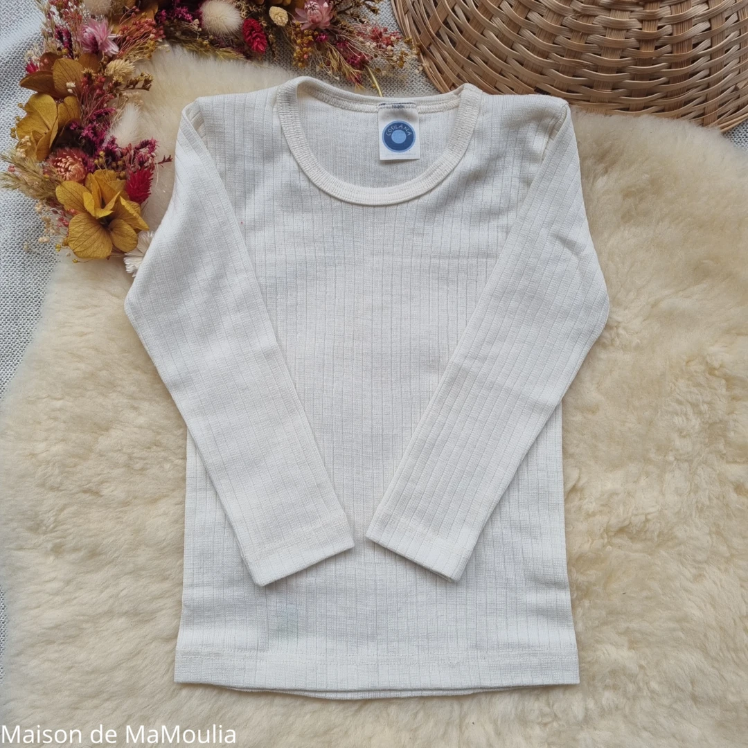 COSILANA - T-shirt manches longues - Laine/Soie/Coton, Écru