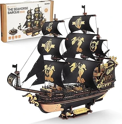 ROKR Maquettes de bateau en bois 3D à construire pour adultes, voilier mécanique à monter soi-même, maquettes de bateaux à construire pour adultes, barque hippocampe MCB02