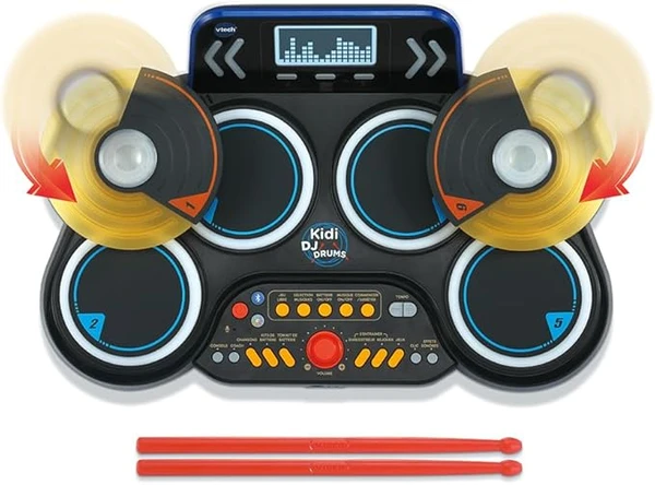 VTech - Kidi DJ Drums, Batterie Électronique Enfant avec Pads Lumineux, Cymbales, Baguettes, Bluetooth, Prise Jack pour Casque, Apprentissages et Jeux, Cadeau Enfant Dès 6 Ans - Contenu en Français