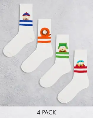 ASOS DESIGN - Lot de 4 paires de chaussettes à imprimé personnages South Park - Blanc