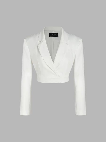 Blazer court à col tailleur uni