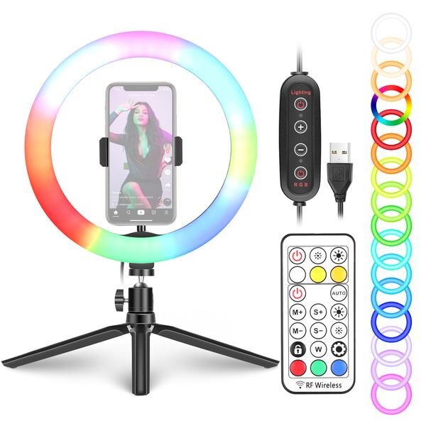 Neewer 10-inch RGB Ring Light With Tripod Stand & Phone Holder, Remote Control, 29 Colors Modes