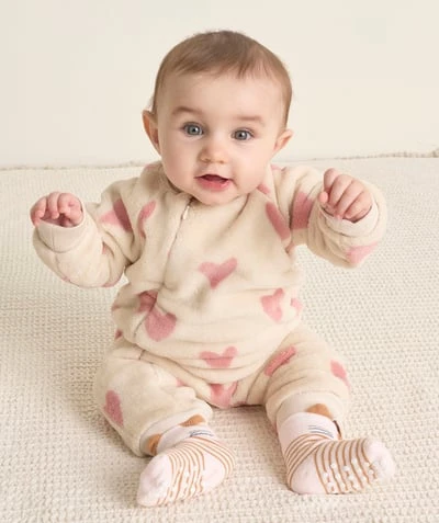dors bien en fibres recyclées tout doux écru imprimé petit cœur rose