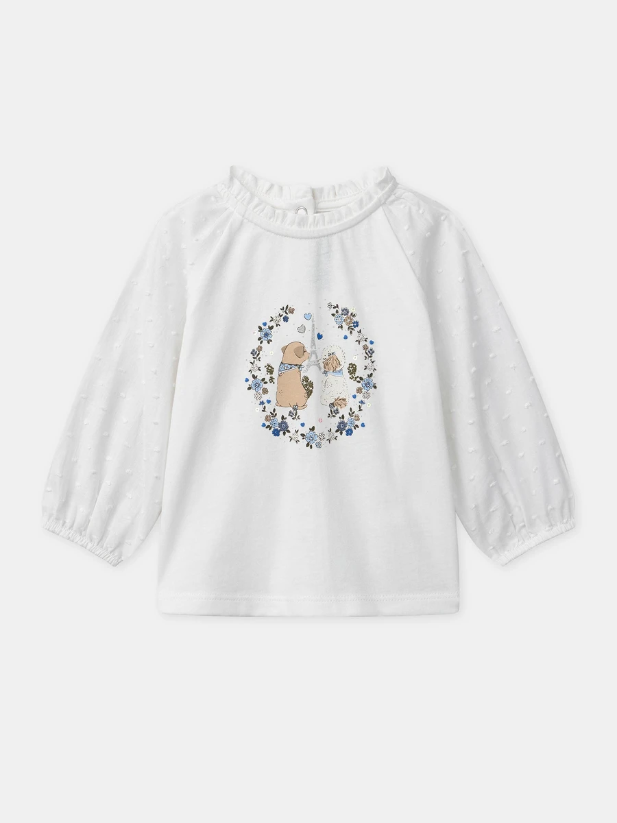 Blouse blanche à motif chien Bébé Fille