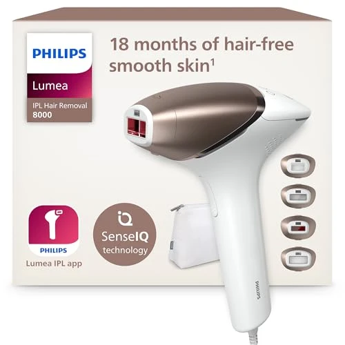Philips Lumea série 8000, Épilateur à lumière pulsée, alternative à l'épilation laser, technologie SenseIQ, 4 accessoires pour le corps, le visage, le maillot et les aisselles, modèle BRI948/00