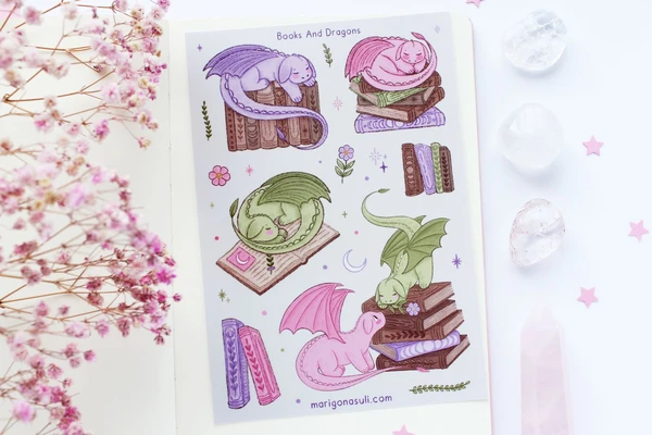 Books And Dragons Matt Vinyl Sticker Sheet — Marigona Suli