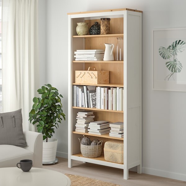 HEMNES Combinaison meuble TV, teinté blanc/brun clair verre transparent,  326x197 cm - IKEA