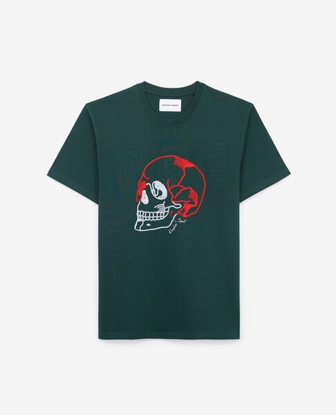 T-shirt vert coton broderie contrastante | The Kooples