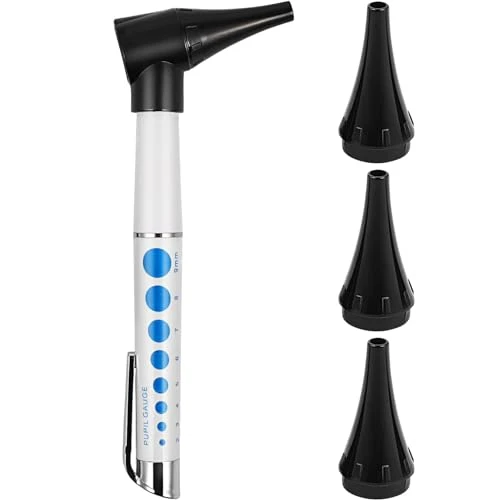SUPVOX Mini Otoscope Oreille, Otoscope LED, Soins de l'oreille,3x Zoom,Portable Mini Visual Ear Inspection Tool avec 3pcs Têtes Remplaçables, pour L'examen de L'oreille, Blanc,Batterie Non incluses
