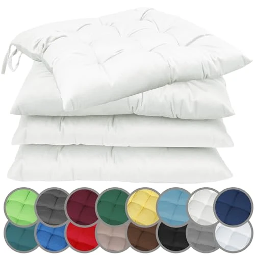 NatureMark Lot de 4 Coussins de Chaise avec Rubans Taille 40x40 cm Coussin d'assise rembourré, Nature Blanc/crème