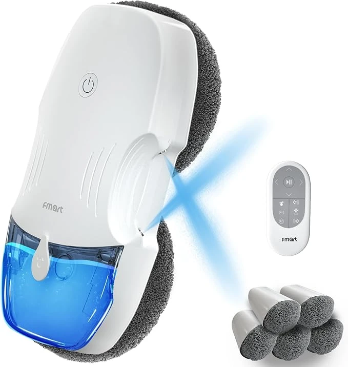 Fmart Robot Laveur de Vitre T10, Laveur Electrique Automatique Pulvérisation d'eau Bidirectionnelle, Robot Nettoyeur Vitre 3800pa de Aspiration Puissante, élécomman