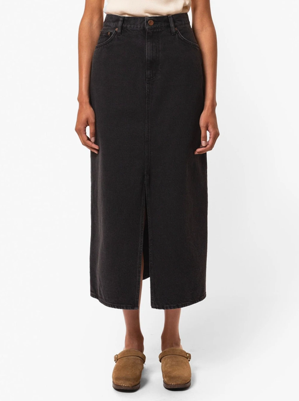 Jupe longue en denim de coton bio noir 