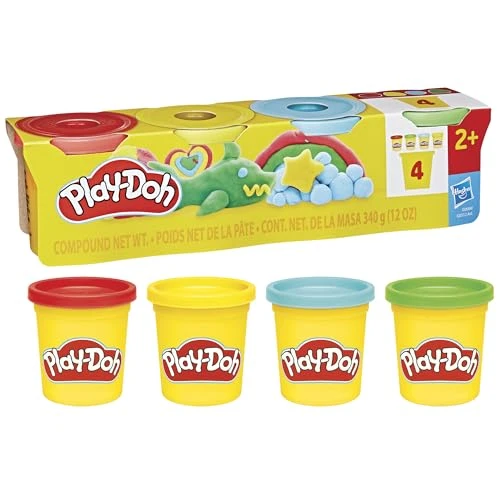 Play-Doh 4 Couleurs Classiques, Coffret de Pâte à Modeler 85g x4, Activité Manuelle et Créations Artistiques, Kits Créatifs Play-Doh pour Enfants